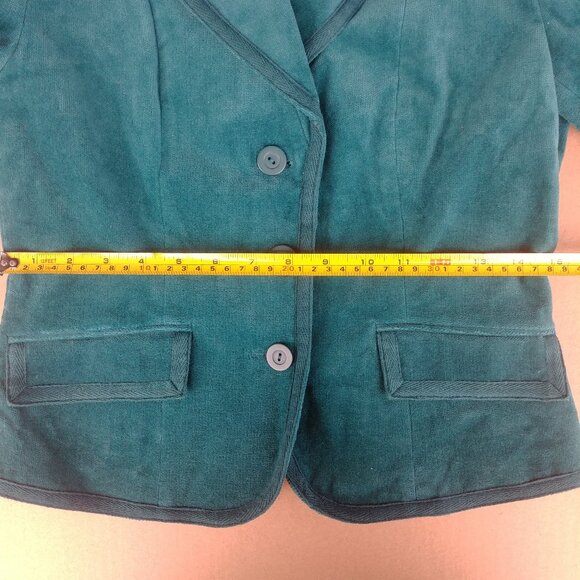 Y2K cotton velvet teal blue blazer jacket sharp lapels XS - Picture 5 of 12